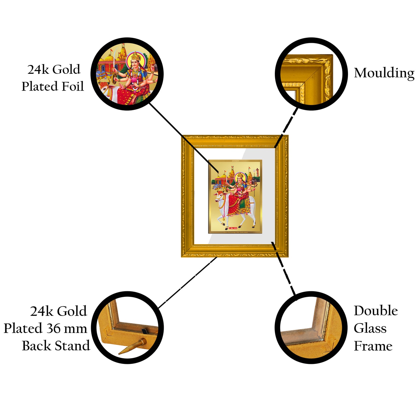 DIVINITI 24K Gold Plated Foil Umiya Mata Wall Photo Frame Religious Photo Frame Idol for Home & Office Decor Prayer, Gifts Items DG 101 Size 1 (15.3x14.9 CM)