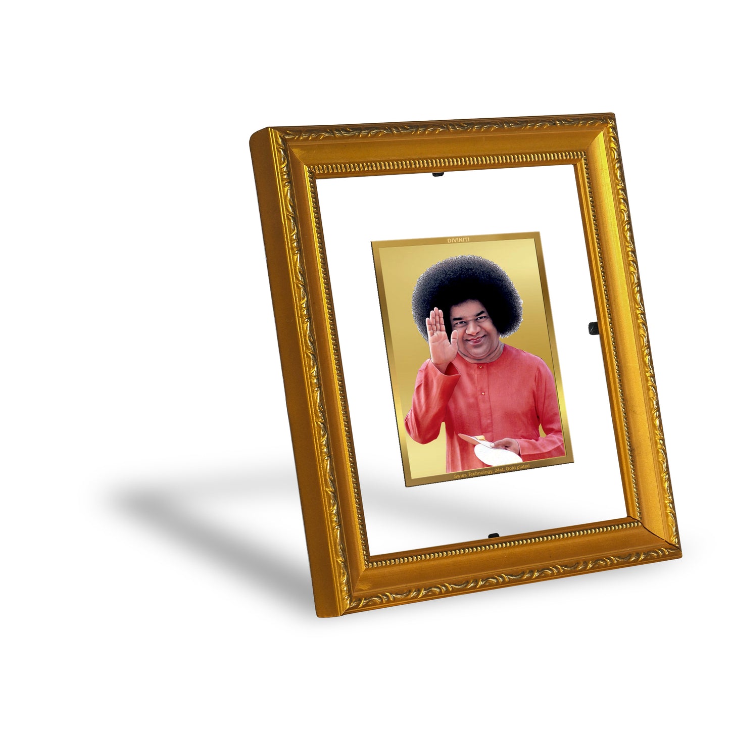 DIVINITI 24K Gold Plated Foil Sathya Sai Baba Wall Photo Frame Religious Photo Frame Idol for Home & Office Decor Prayer, Gifts Items DG 101 Size 1 (15.3x14.9 CM)