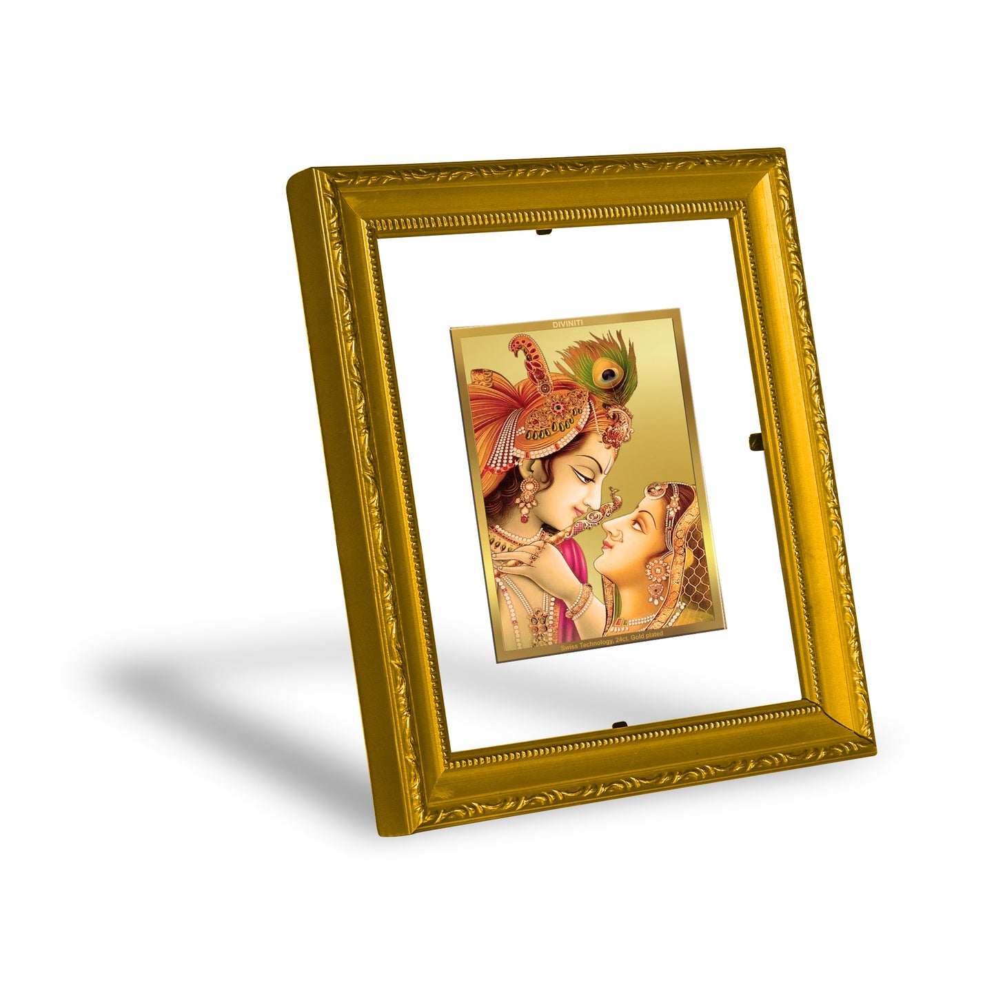DIVINITI 24K Gold Plated Foil Krishna Wall Photo Frame Religious Photo Frame Idol for Home & Office Decor Prayer, Gifts Items DG 101 Size 1 (15.3x14.9 CM)