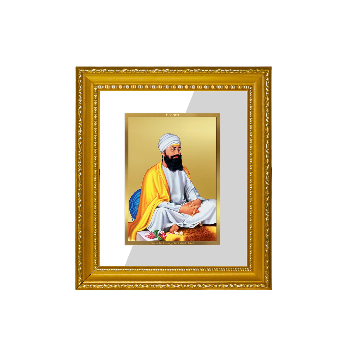 DIVINITI 24K Gold Plated Foil Guru Tegh Bahadar Sahib Ji Wall Photo Frame Religious Photo Frame Idol for Home & Office Decor Prayer, Gifts Items DG 101 Size 1 (15.3x14.9 CM)