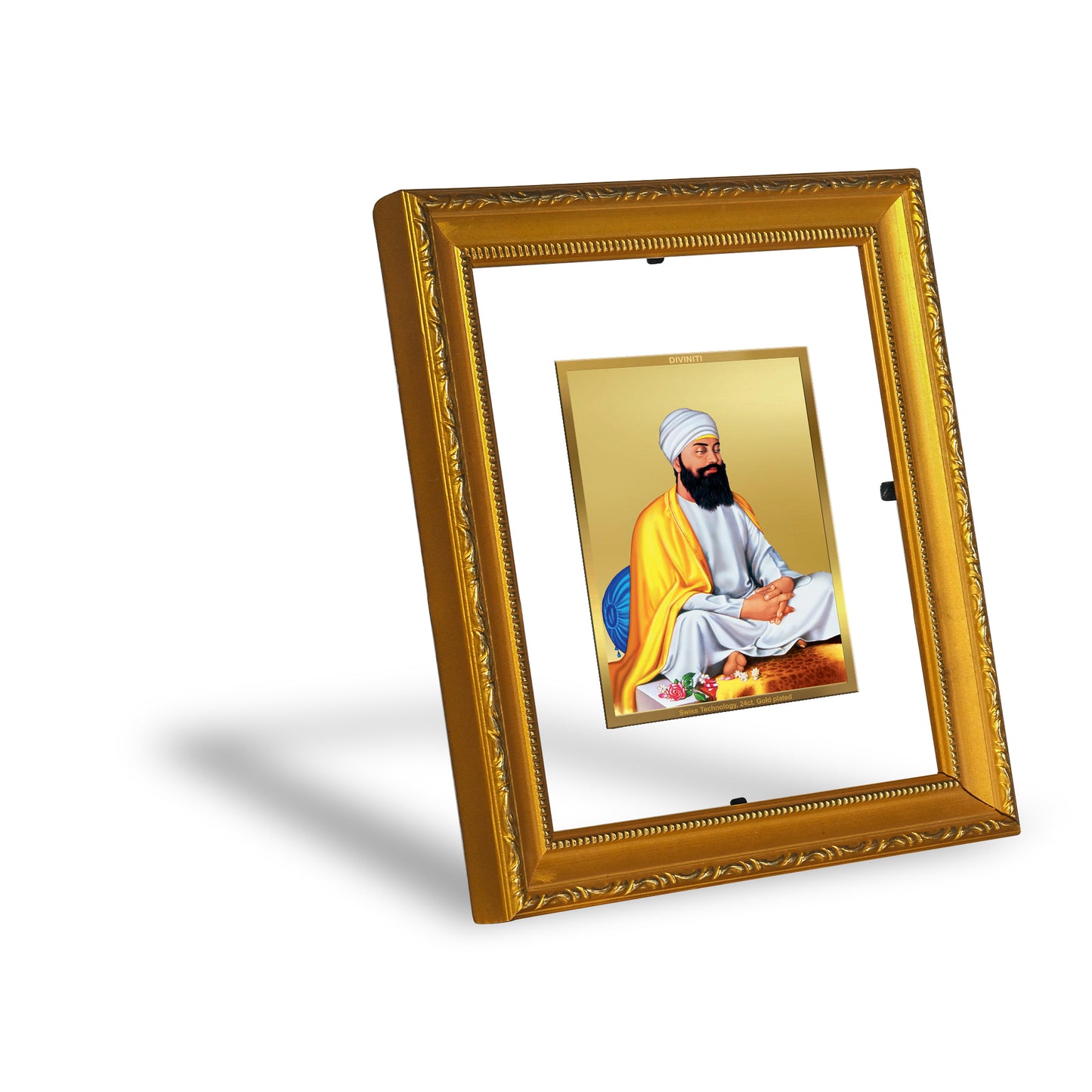 DIVINITI 24K Gold Plated Foil Guru Tegh Bahadar Sahib Ji Wall Photo Frame Religious Photo Frame Idol for Home & Office Decor Prayer, Gifts Items DG 101 Size 1 (15.3x14.9 CM)