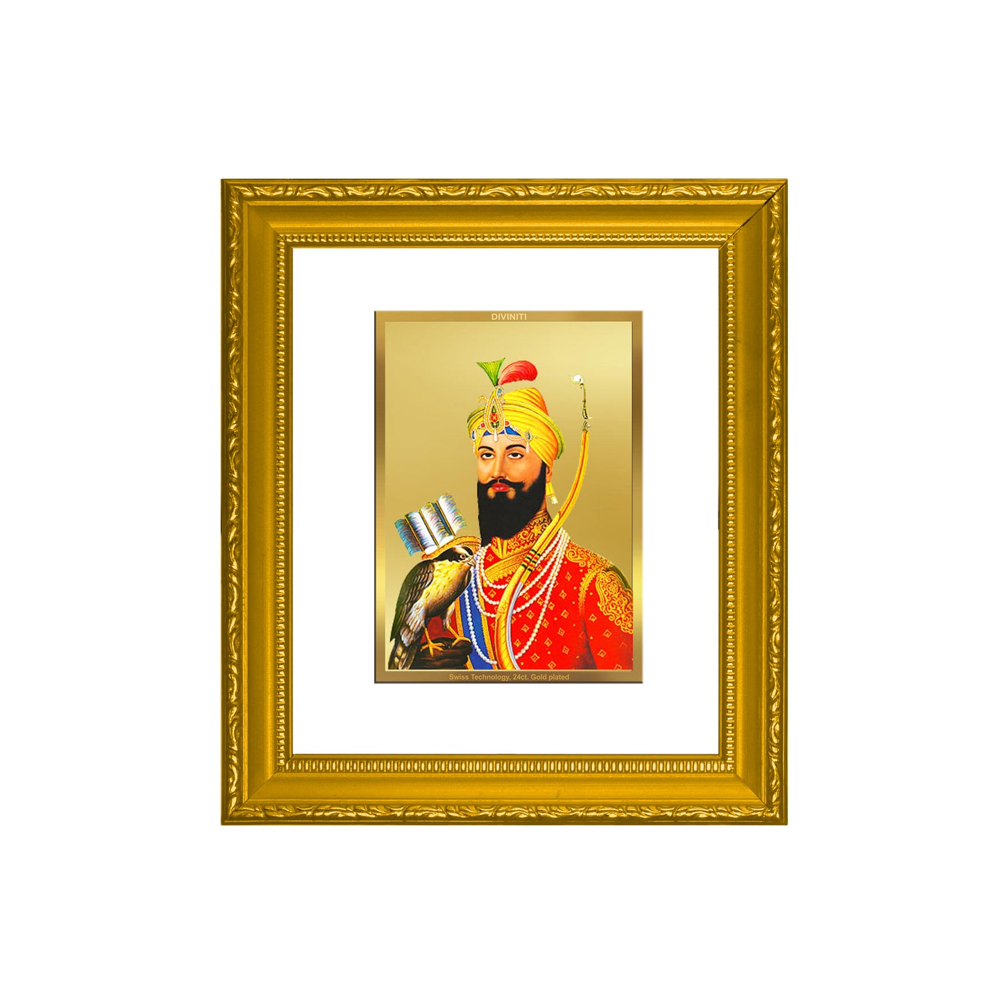 DIVINITI 24K Gold Plated Foil Guru Gobind Singh Ji Wall Photo Frame Religious Photo Frame Idol for Home & Office Decor Prayer, Gifts Items DG 101 Size 1 (15.3x14.9 CM)