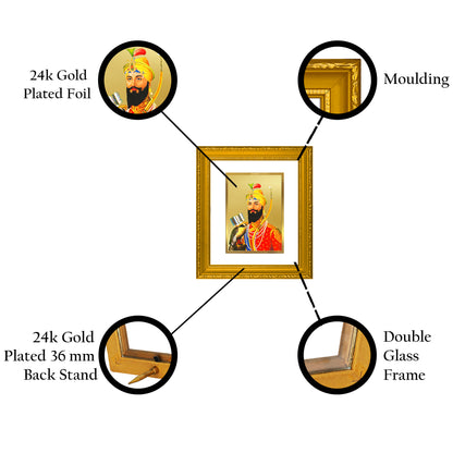 DIVINITI 24K Gold Plated Foil Guru Gobind Singh Ji Wall Photo Frame Religious Photo Frame Idol for Home & Office Decor Prayer, Gifts Items DG 101 Size 1 (15.3x14.9 CM)