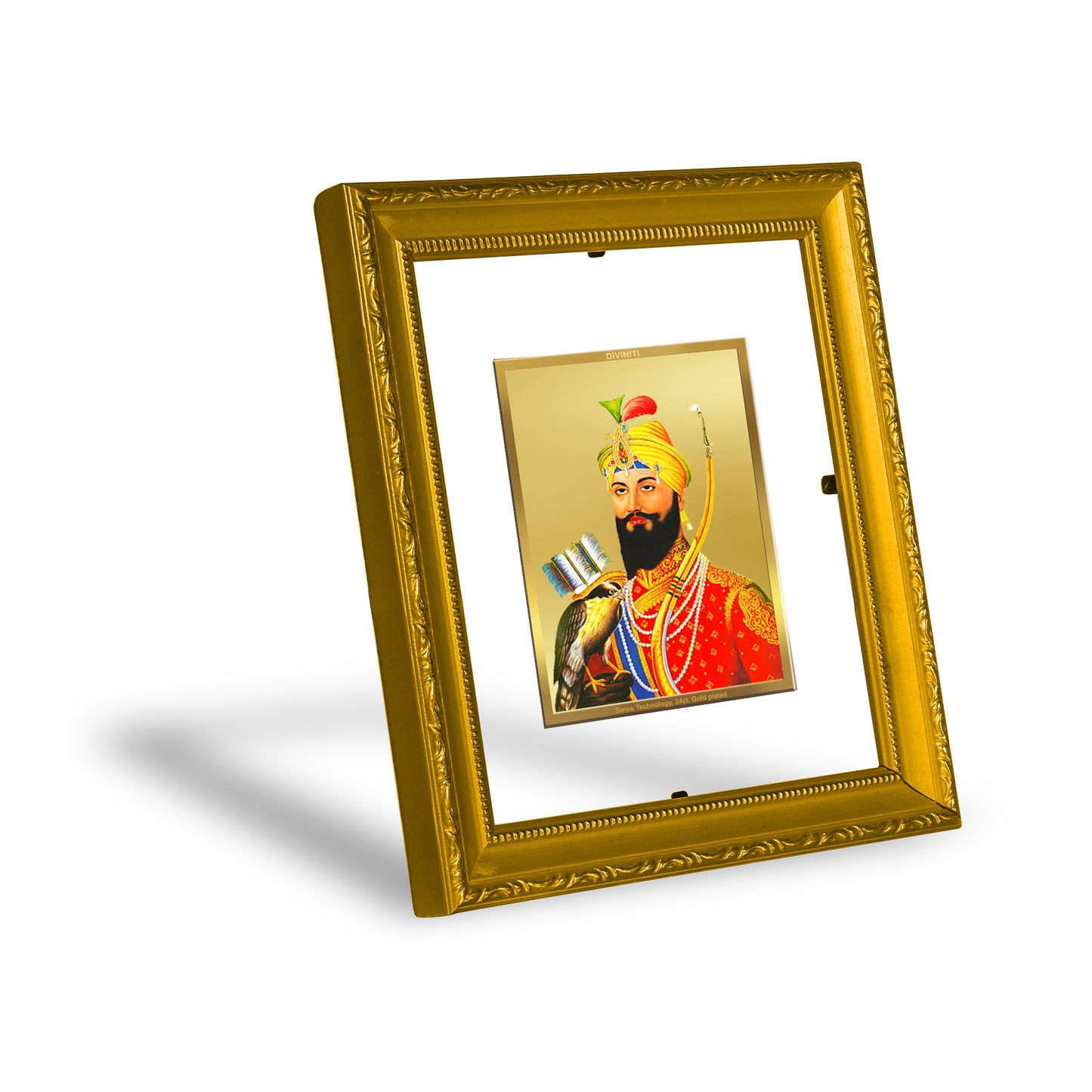 DIVINITI 24K Gold Plated Foil Guru Gobind Singh Ji Wall Photo Frame Religious Photo Frame Idol for Home & Office Decor Prayer, Gifts Items DG 101 Size 1 (15.3x14.9 CM)