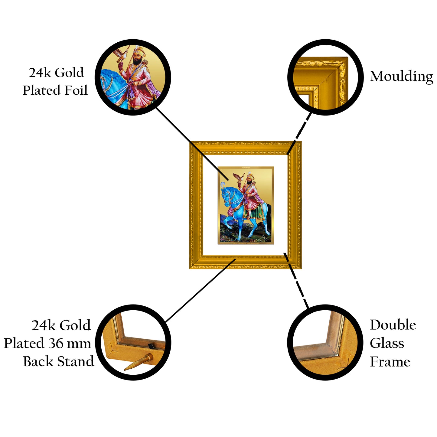 DIVINITI 24K Gold Plated Foil Guru Gobind Singh Ji Wall Photo Frame Religious Photo Frame Idol for Home & Office Decor Gifts Items DG 101 Size 1 (15.3x14.9 CM)