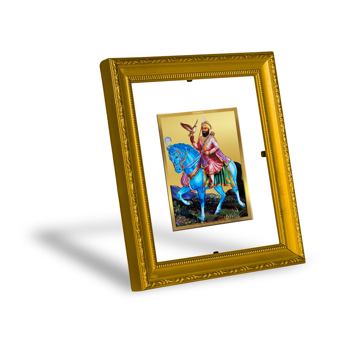 DIVINITI 24K Gold Plated Foil Guru Gobind Singh Ji Wall Photo Frame Religious Photo Frame Idol for Home & Office Decor Gifts Items DG 101 Size 1 (15.3x14.9 CM)
