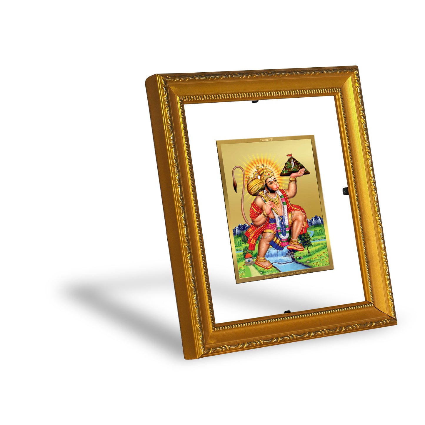 DIVINITI 24K Gold Plated Foil Hanuman Wall Photo Frame Religious Photo Frame Idol for Home & Office Decor Prayer, Gifts Items DG 101 Size 1 (15.3x14.9 CM)