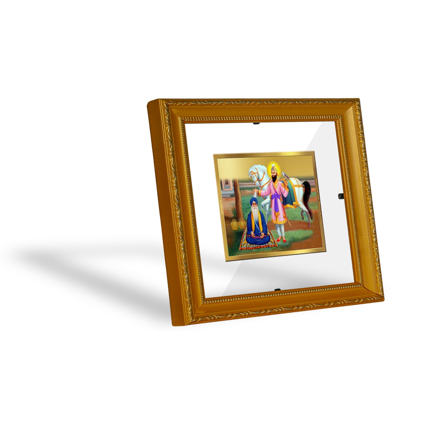 DIVINITI 24K Gold Plated Foil Guru Gobind Singh ji & Nidan Singh Wall Photo Frame Religious Photo Frame Idol for Home & Office Decor Prayer, Gifts Items DG 101 Size 1 (15.3x14.9 CM)