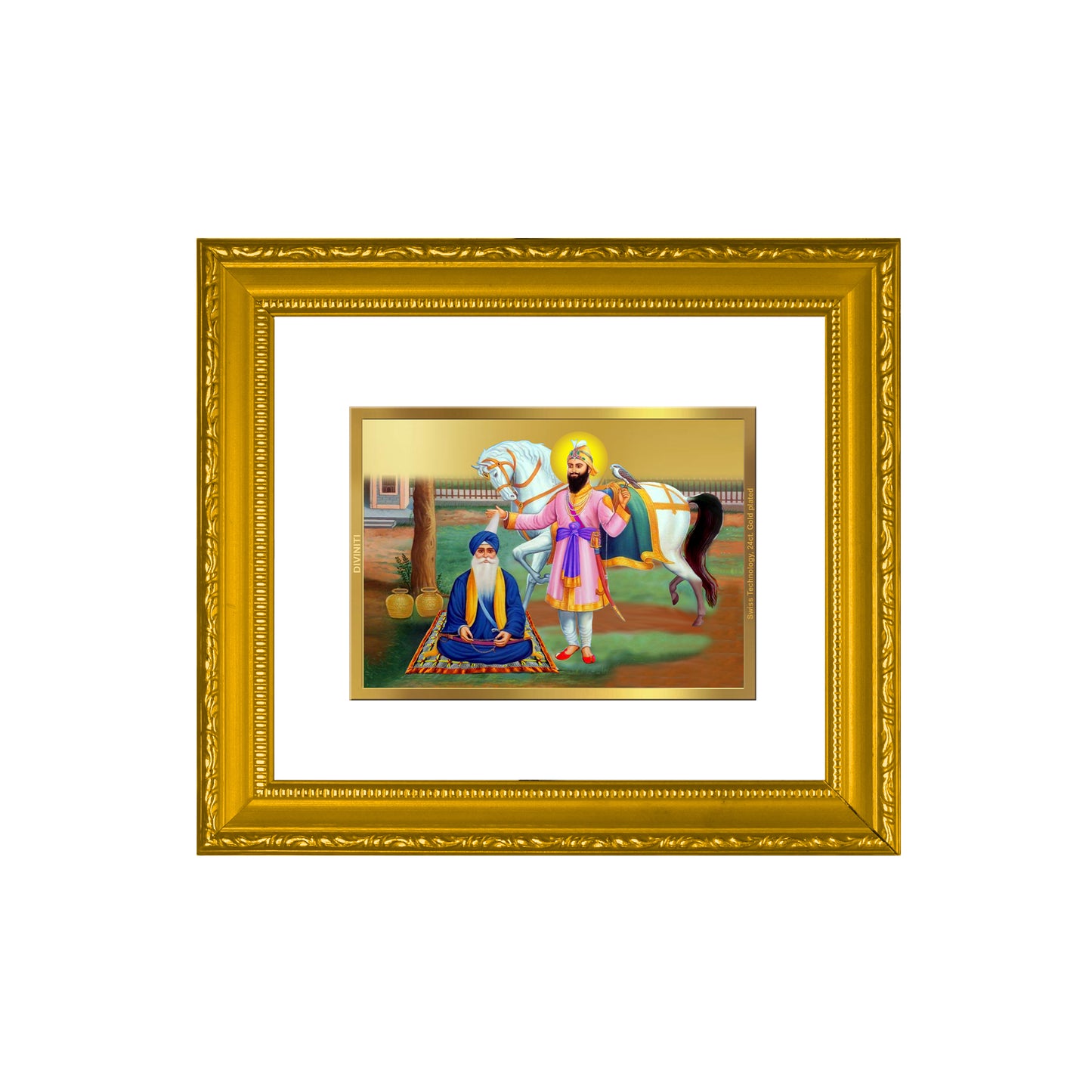 DIVINITI 24K Gold Plated Foil Guru Gobind Singh ji & Nidan Singh Wall Photo Frame Religious Photo Frame Idol for Home & Office Decor Prayer, Gifts Items DG 101 Size 1 (15.3x14.9 CM)