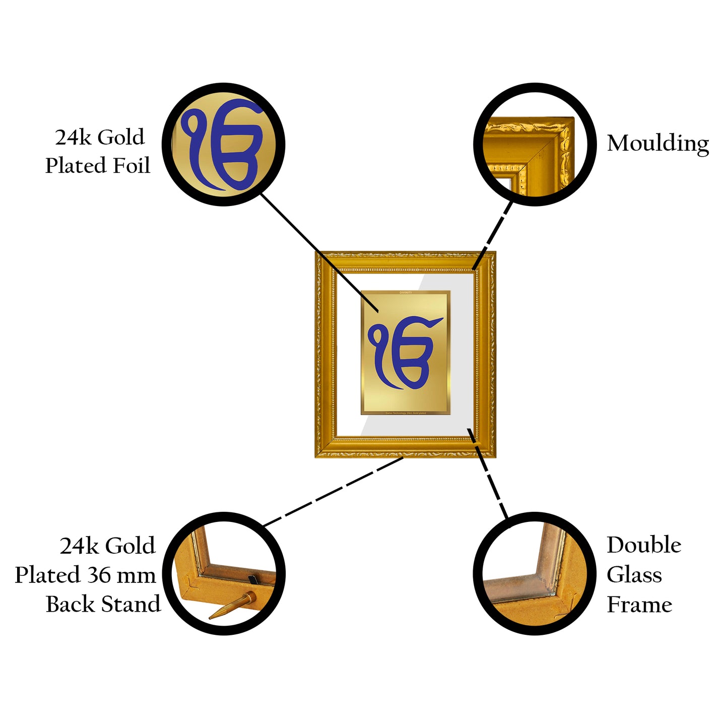 DIVINITI 24K Gold Plated Foil Ik Onkar Wall Photo Frame Religious Photo Frame Idol for Home & Office Decor Prayer, Gifts Items DG 101 Size 1 (15.3x14.9 CM)