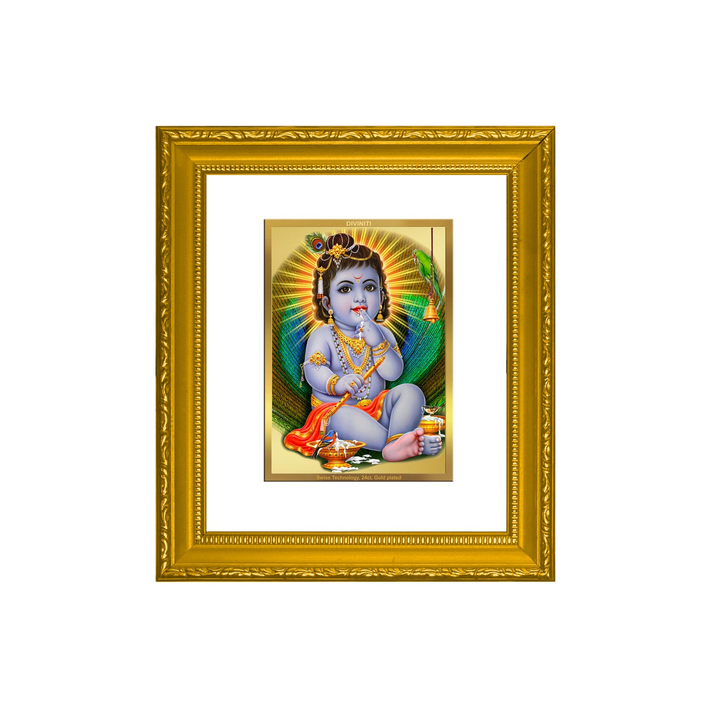 DIVINITI 24K Gold Plated Foil Bal Gopal Wall Photo Frame Religious Photo Frame for Home & Office Prayer Gifts Items DG 101 Size 1 (15.3x14.9 CM)