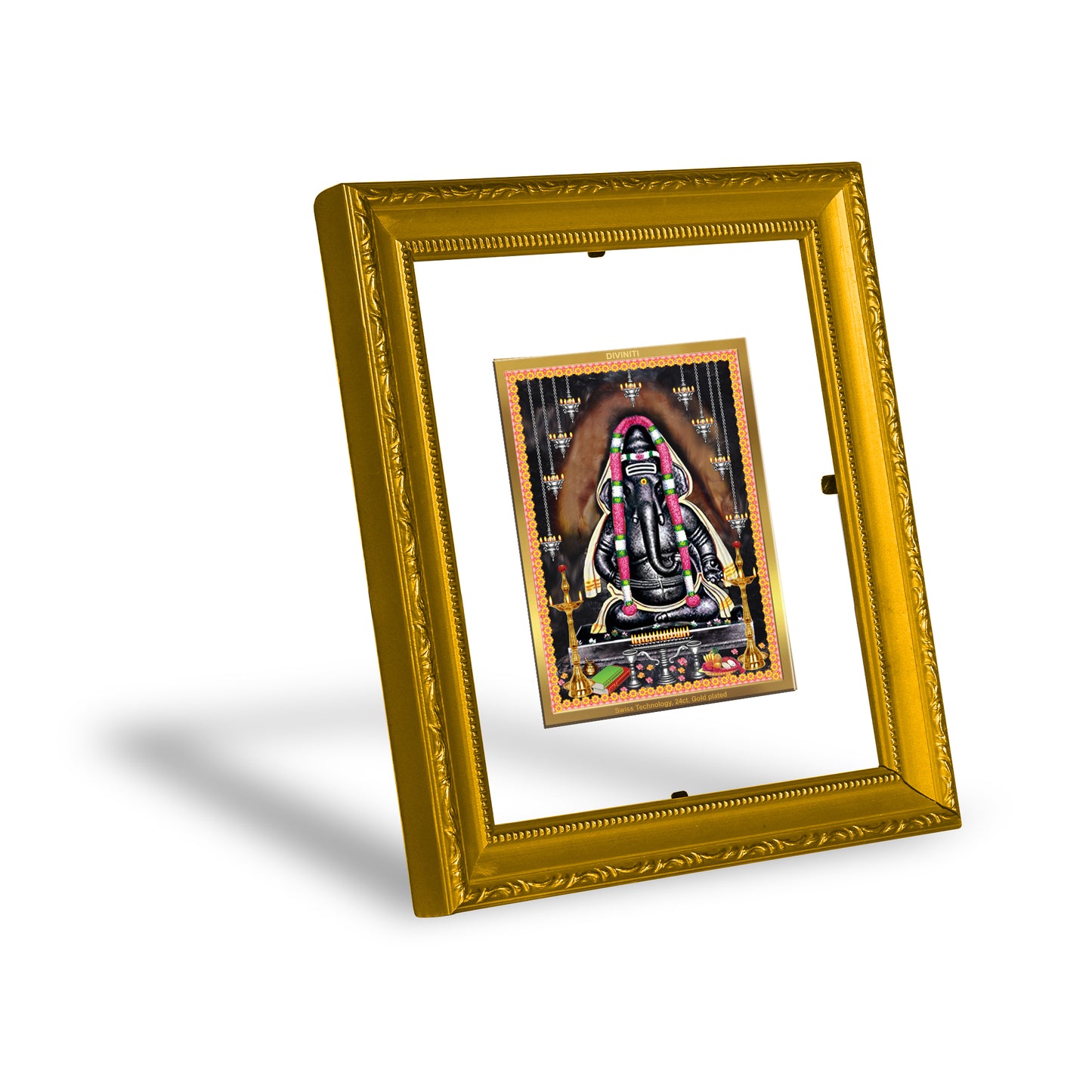 DIVINITI 24K Gold Plated Foil Ayyappan Vinayagar Wall Photo Frame Religious Photo Frame Idol for Home & Office Decor Prayer, Gifts Items DG 101 Size 1 (15.3x14.9 CM)