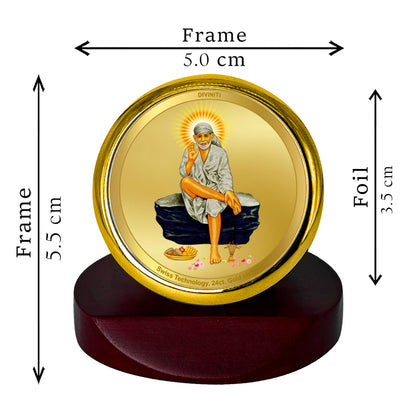 Diviniti 24K Gold Plated Foil Sai Baba Photo Frame for Car Dashboard, Home Decor, Table Top, Puja Room Worship and Festival Gift MCF1CGOLD (5.5x5 CM)