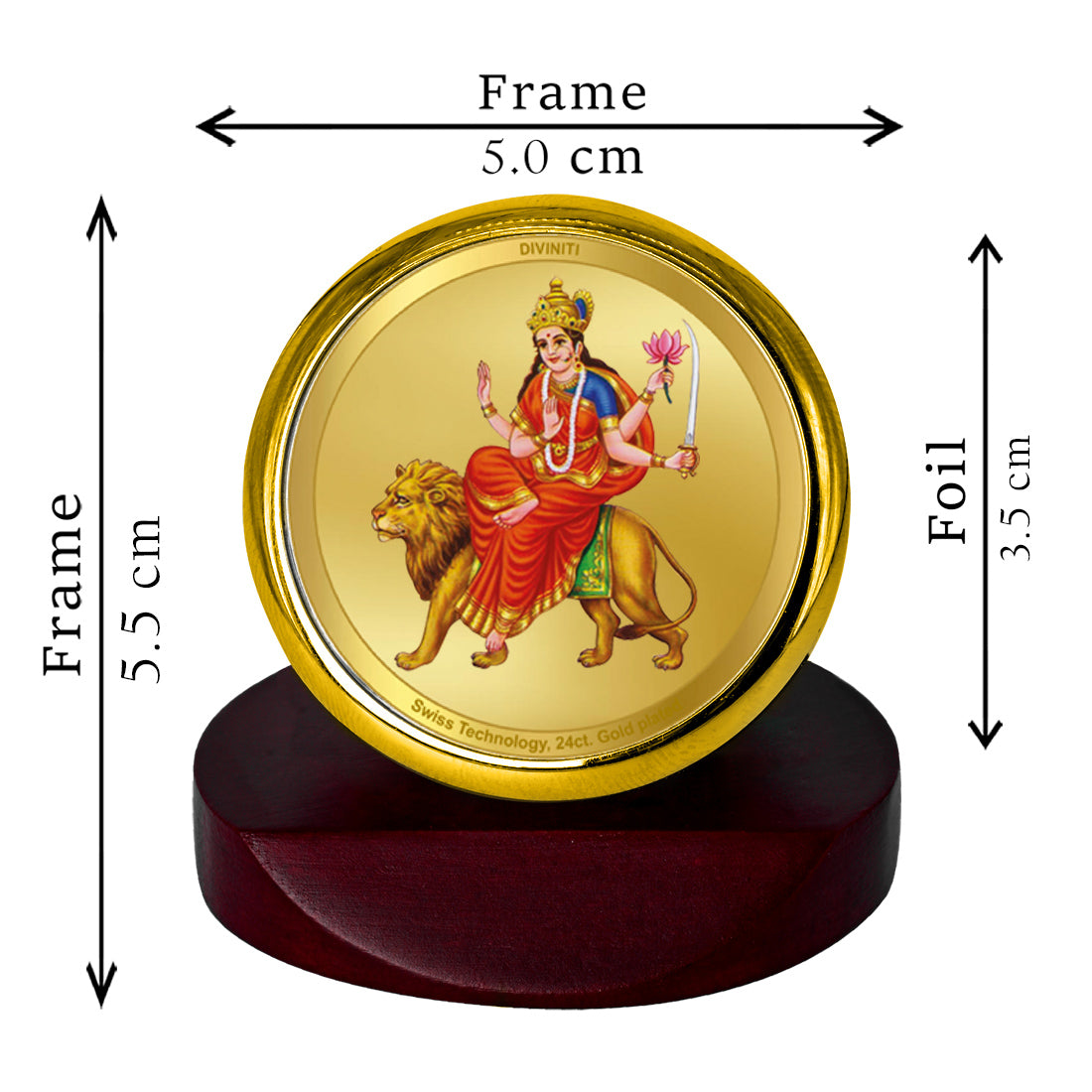 Diviniti 24K Gold Plated Foil Katyani Mata Photo Frame for Car Dashboard, Home Decor, Table Top, Puja Room Worship and Festival Gift MCF1CGOLD (5.5x5 CM)