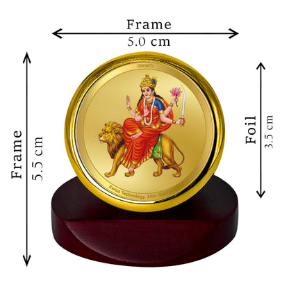 Diviniti 24K Gold Plated Foil Katyani Mata Photo Frame for Car Dashboard, Home Decor, Table Top, Puja Room Worship and Festival Gift MCF1CGOLD (5.5x5 CM)
