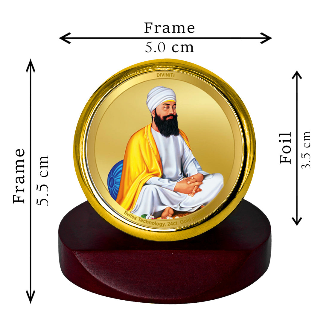 Diviniti 24K Gold Plated Foil Guru Tegh Bahadur Photo Frame for Car Dashboard, Home Decor, Table Top, Puja Room Worship and Festival Gift MCF1CGOLD (5.5x5 CM)