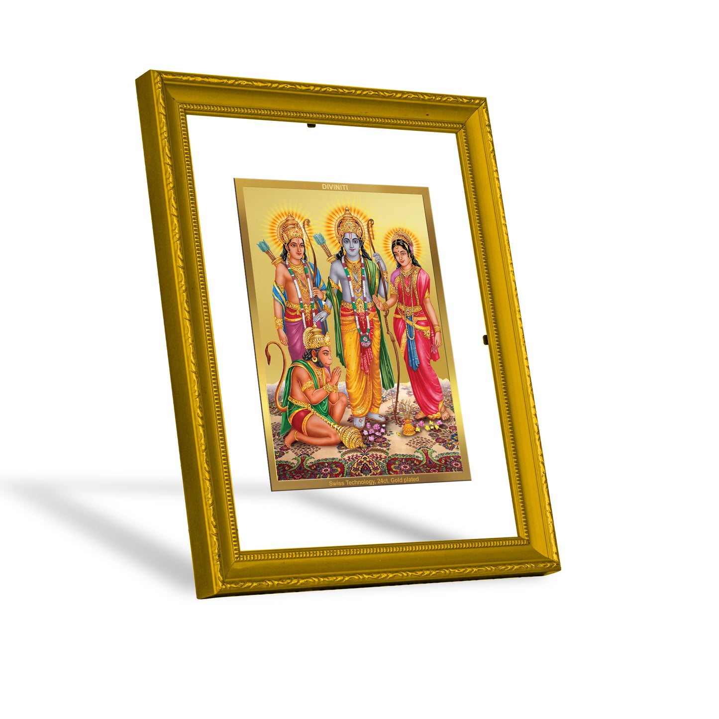 DIVINITI 24K Gold Plated Foil Lord Ram Darbar Exquisite Photo Frame Idol for Workshop, Wall Hanging, Home Decor, Premium Gift|DG101 Size 2 (22.6x18.4 CM)