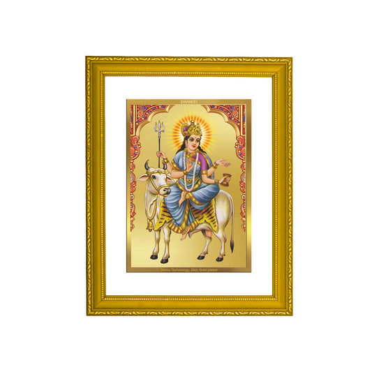 DIVINITI 24K Gold Plated Mahagauri Mata Luxurious Photo Frame Idol for Wall Hanging, Home Decor, Workshop, Table Top, Luxury Gift|DG101 Size 2 (22.6x18.4 CM)