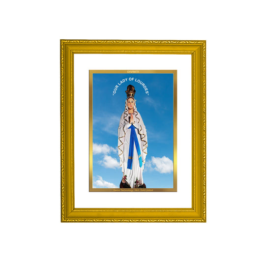 DIVINITI 24K Gold Plated Lourdes Photo Frame Idol for Home Decor, Puja Room, Table Top, Wall Hanging, Workshop, Luxurious Gift|DG101 Size 2 (22.6x18.4 CM)