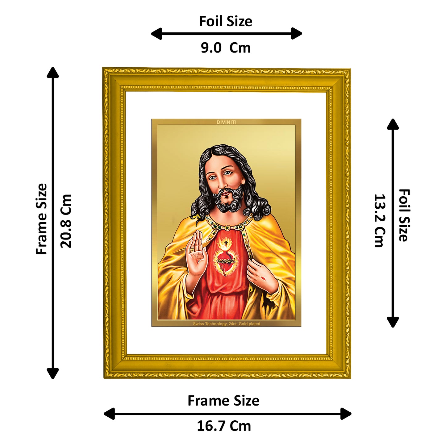 DIVINITI 24K Gold Plated Foil Jesus Exquisite Photo Frame Idol for Workshop, Wall Hanging, Home Decor, Premium Gift|DG101 Size 2 (22.6x18.4 CM)