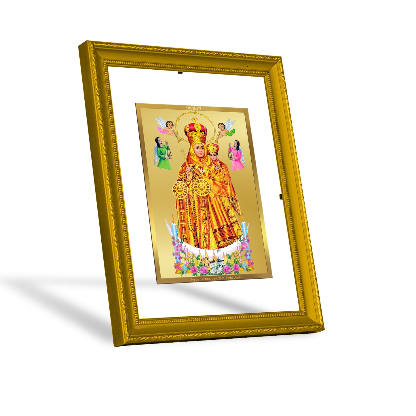 DIVINITI 24K Gold Plated Lady Of Health Elegant Photo Frame Idol for Puja Room, Home Wall Decor, Workshop, Table Top, Premium Gift|DG101 Size 2 (22.6x18.4 CM)