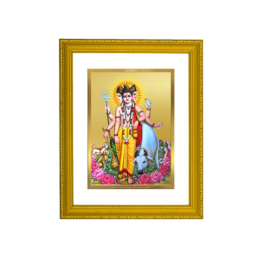 DIVINITI 24K Gold Plated Foil Dattatreya Modern Photo Frame Idol for Puja Room, Home Decor, Wall Hanging, Premium Gift|DG101 Size 2 (22.6x18.4 CM)