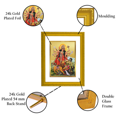 DIVINITI 24K Gold Plated Foil Goddess Durga Wall Photo Frame Idol for Home Decor, Prayer, Workshop, Premium Gift|DG101 Size 2 (22.6x18.4 CM)