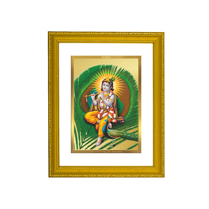 DIVINITI 24K Gold Plated Lord Krishna Photo Frame Idol for Home Decor, Puja Room, Table Top, Wall Hanging, Workshop, Gift|DG101 Size 2 (22.6x18.4 CM)