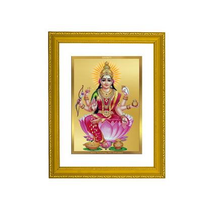 DIVINITI 24K Gold Plated Foil Goddess Dhan Lakshmi Luxurious Photo Frame Idol for Puja Room, Home Decor, Wall Hanging, Gift|DG101 Size 2 (22.6x18.4 CM)