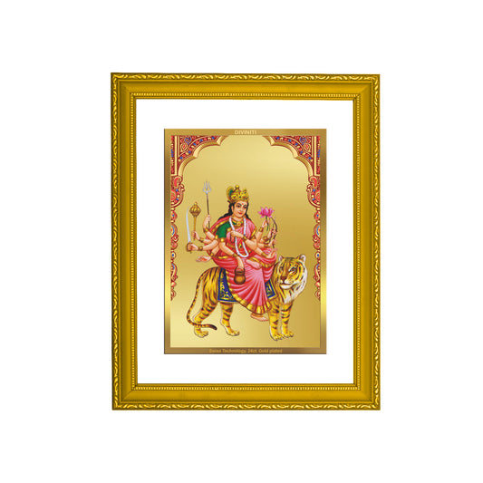 DIVINITI 24K Gold Plated Kushmanda Mata Photo Frame Idol for Home & Office Wall Decor, Workshop, Table Top, Premium Gift|DG101 Size 2 (22.6x18.4 CM)