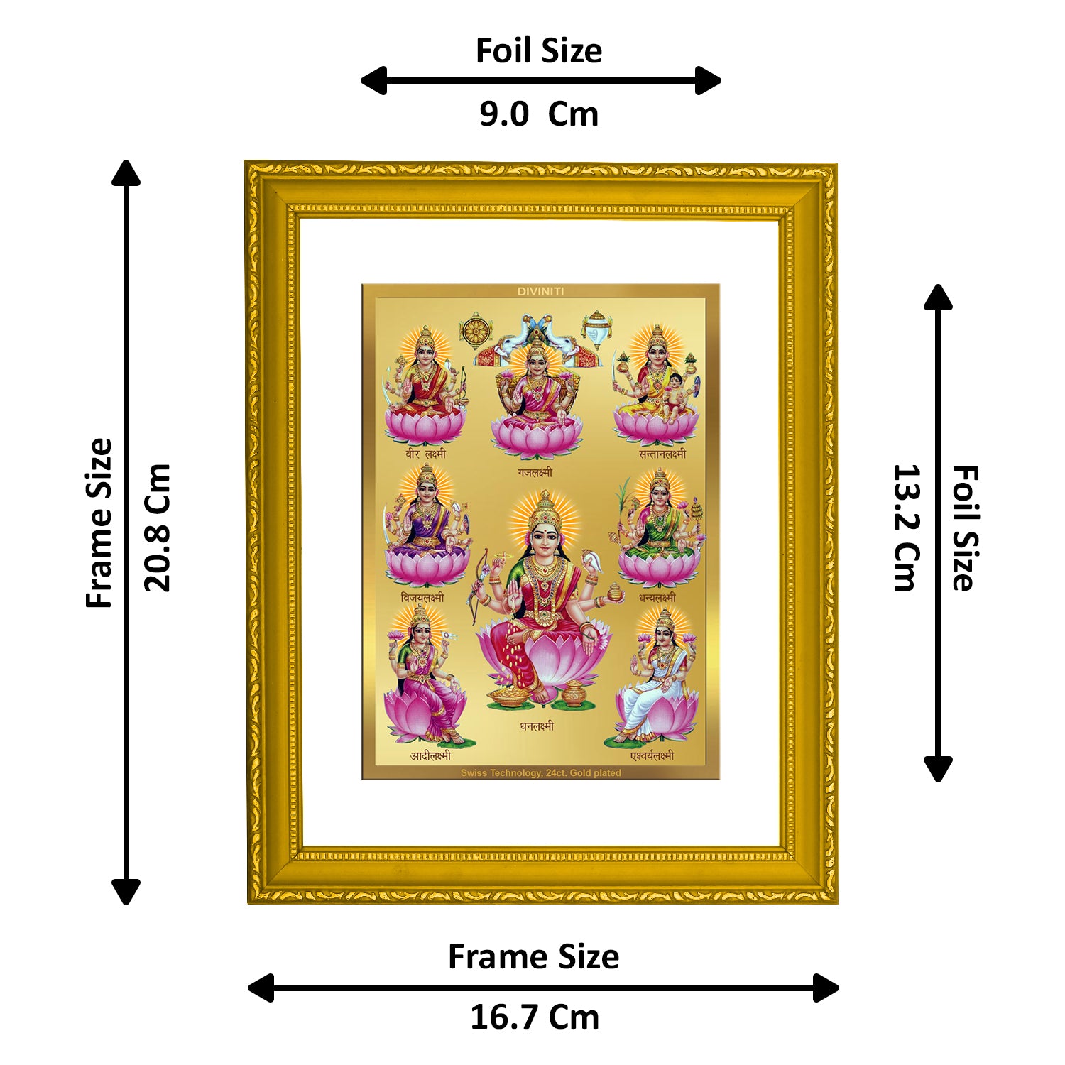 DIVINITI Ashtha Lakshmi Gold Plated Wall Photo Frame DG Frame 101 Siz