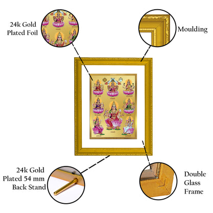 DIVINITI 24K Gold Plated Foil Ashtha Lakshmi Elegant Wall Photo Frame Idol for Puja Room, Home Decor, Luxury Gift|DG101 Size 2 (22.6x18.4 CM)