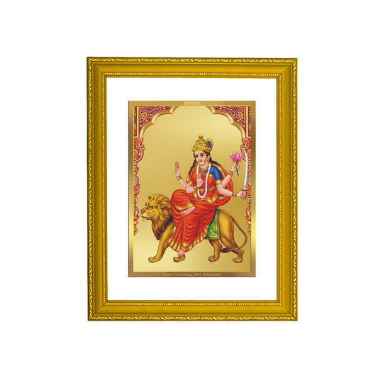 DIVINITI 24K Gold Plated Katyani Mata Classic Photo Frame Idol for Home & Office Decor, Wall Hanging, Workshop, Table Top, Gift|DG113 Size 2 (22.6x18.4 CM)