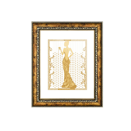 Diviniti 24K Gold Plated Foil Lady Photo Frame for Home Décor, Wall Hanging, Living Room, Hall, Guest Room, Showpiece & Gift DG113S3 (27.6X35.4 CM)