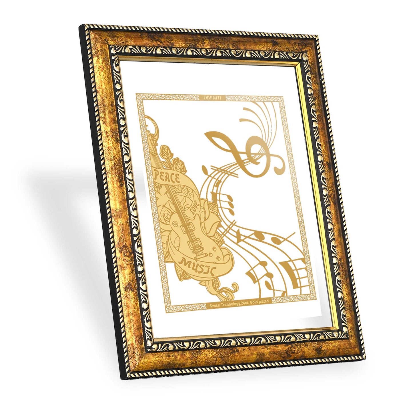 Diviniti 24K Gold Plated Foil Musical Note Photo Frame for Home Decor, Living Room, Hall, Guest Room, Table Top, Showpiece & Gift DG113S3 (27.6X35.4 CM)