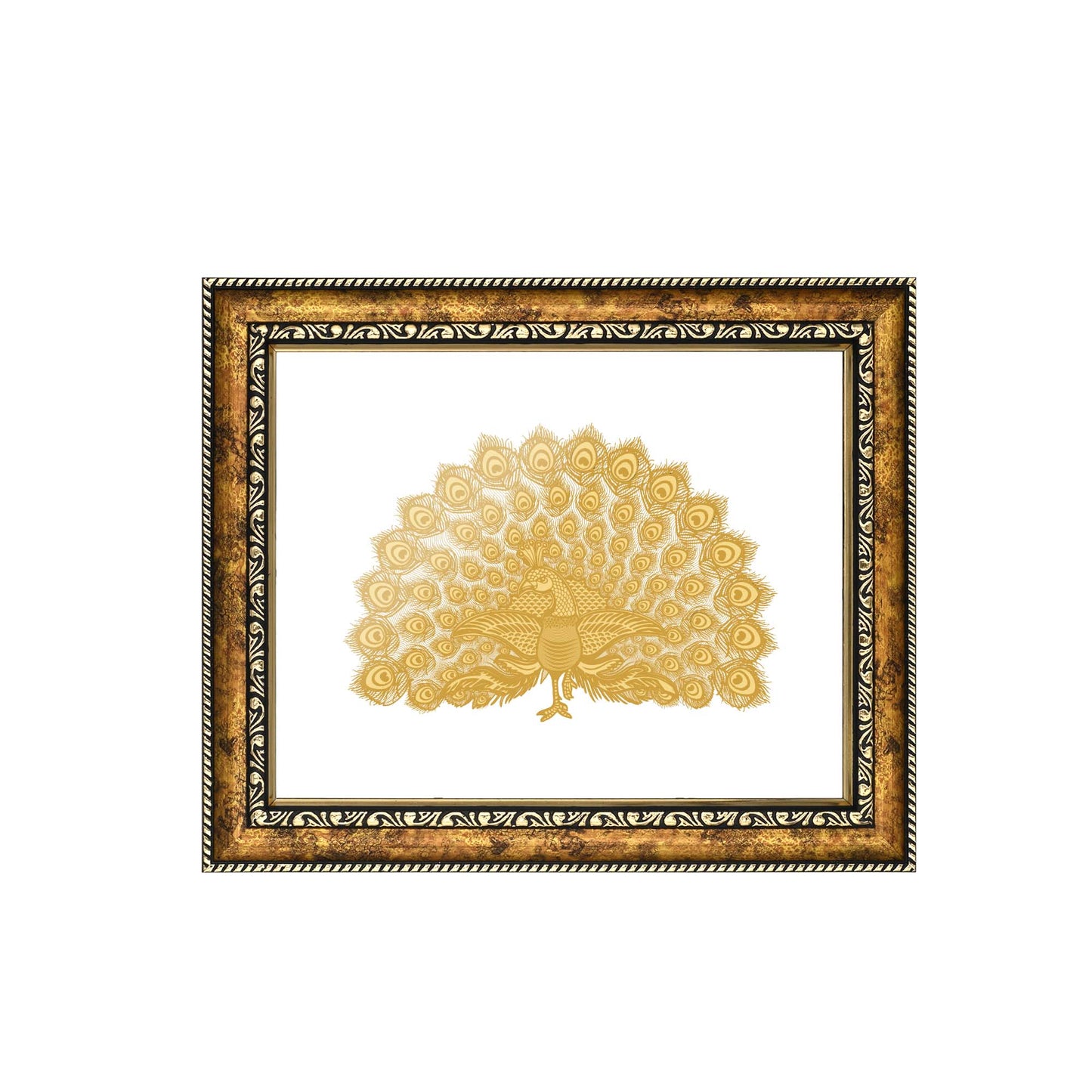Diviniti 24K Gold Plated Foil Peacock Photo Frame for Home Décor, Wall Hanging, Living Room, Hall, Guest Room, Showpiece & Gift DG113S3 (27.6X35.4 CM)