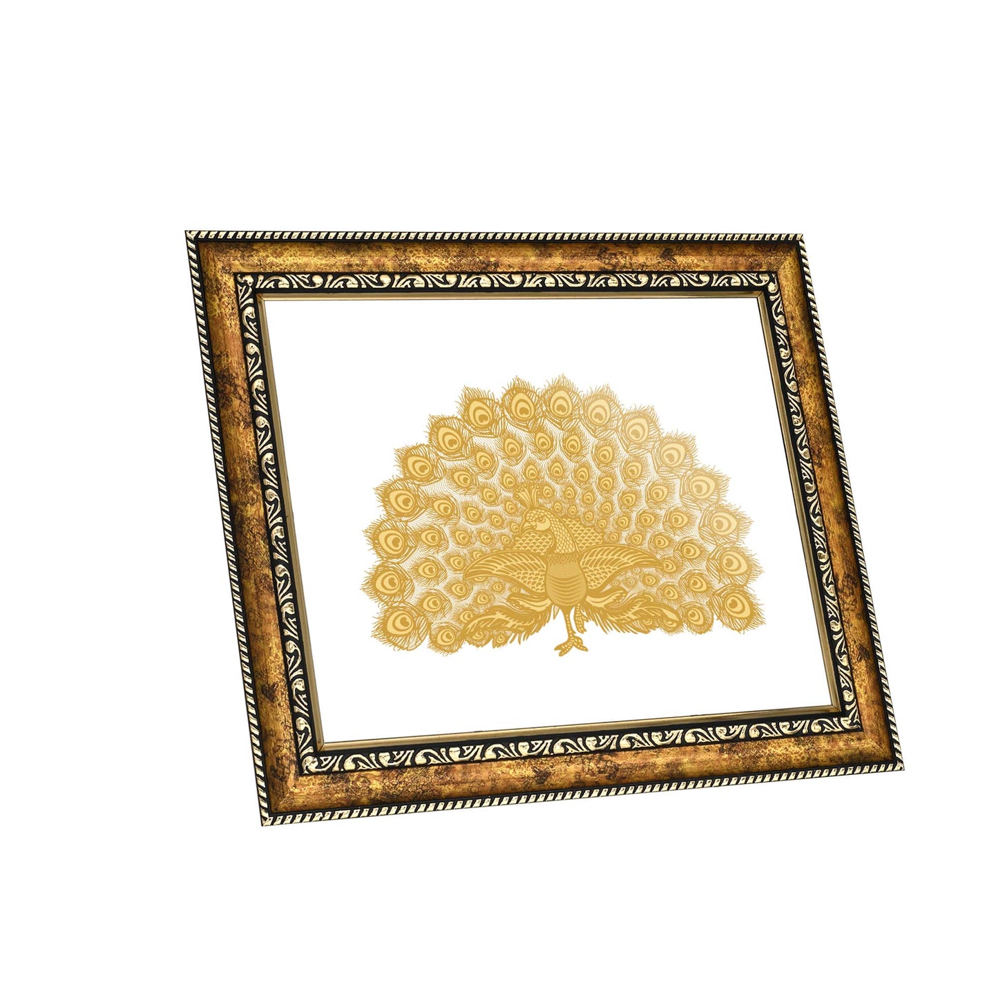 Diviniti 24K Gold Plated Foil Peacock Photo Frame for Home Décor, Wall Hanging, Living Room, Hall, Guest Room, Showpiece & Gift DG113S3 (27.6X35.4 CM)
