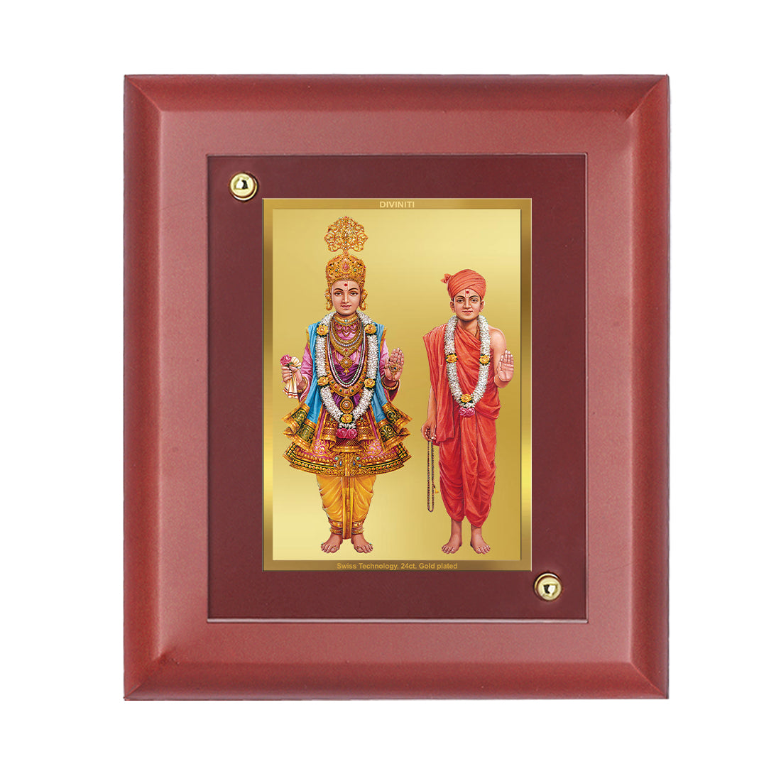 DIVINITI 24K Gold Plated Foil Swami Narayan Elegant Photo Frame Idol for Living Room, Wall Hanging, Table Top, Gift|MDF Size 1 (16.7x14.2 CM)