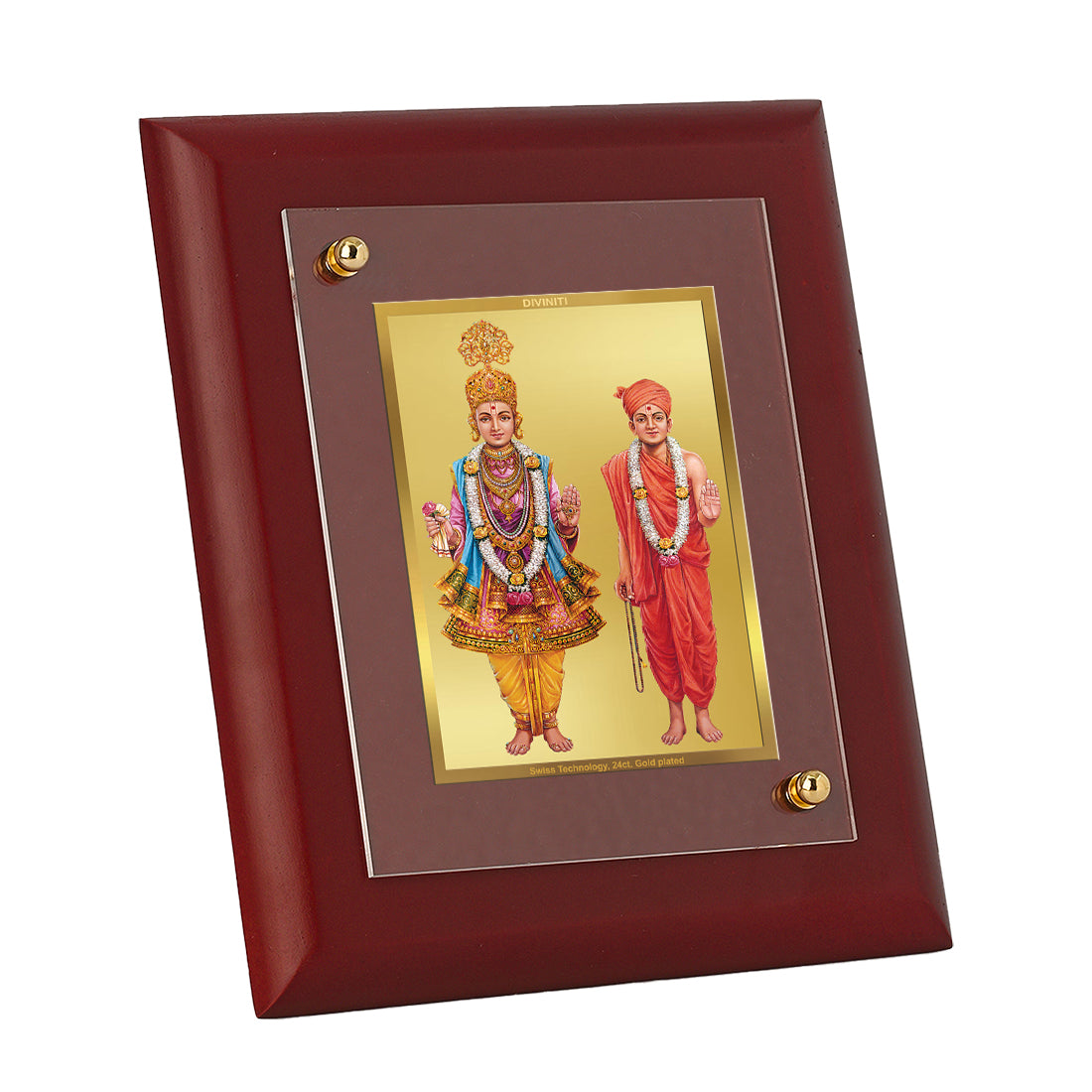 DIVINITI 24K Gold Plated Foil Swami Narayan Elegant Photo Frame Idol for Living Room, Wall Hanging, Table Top, Gift|MDF Size 1 (16.7x14.2 CM)