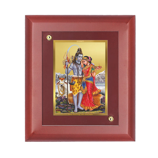 DIVINITI 24K Gold Plated Foil Shiv Parvati Luxurious Photo Frame Idol for Wall Decor, Workshop, Puja Room, Table Top, Gift|MDF Size 1 (16.7x14.2 CM)
