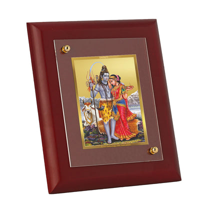 DIVINITI 24K Gold Plated Foil Shiv Parvati Luxurious Photo Frame Idol for Wall Decor, Workshop, Puja Room, Table Top, Gift|MDF Size 1 (16.7x14.2 CM)