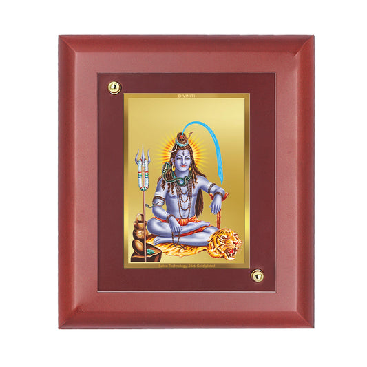 DIVINITI 24K Gold Plated Foil Lord Shiv Classic Photo Frame Idol for Home Wall Decor, Workshop, Table Top, Puja Room, Gift|MDF Size 1 (16.7x14.2 CM)
