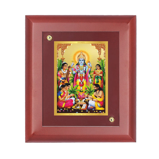 DIVINITI 24K Gold Plated Foil Lord Satya Narayan Photo Frame Idol for Table Top, Home Decor, Table Top, Luxury Gift|MDF Size 1 (16.7x14.2 CM)