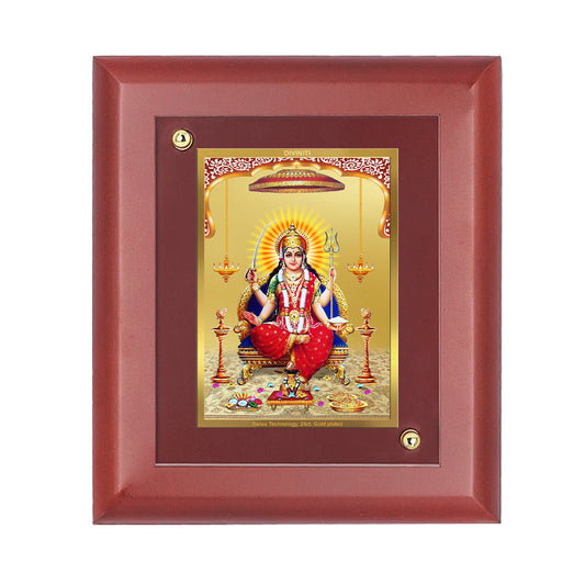 DIVINITI 24K Gold Plated Foil Santoshi Mata Photo Frame Idol for Home Wall Decor, Table Top, Puja Room, Luxury Gift|MDF Size 1 (16.7x14.2 CM)