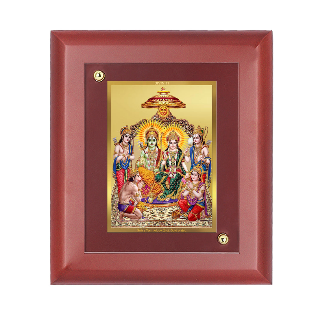 DIVINITI 24K Gold Plated Foil Lord Ram Darbar Photo Frame Idol for Temple, Home Decor, Wall Hanging, Gifting , Gift|MDF Size 1 (16.7x14.2 CM)