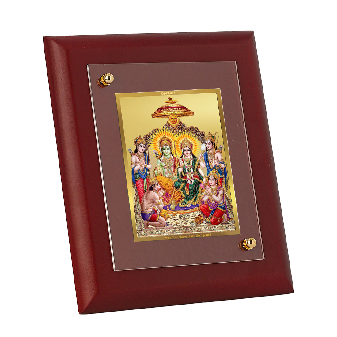 DIVINITI 24K Gold Plated Foil Lord Ram Darbar Photo Frame Idol for Temple, Home Decor, Wall Hanging, Gifting , Gift|MDF Size 1 (16.7x14.2 CM)