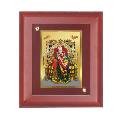 DIVINITI 24K Gold Plated Foil Sai Baba Classic Photo Frame Idol for Wall Hanging, Home Decor, Table Top, Luxury Gift|MDF Size 1 (16.7x14.2 CM)