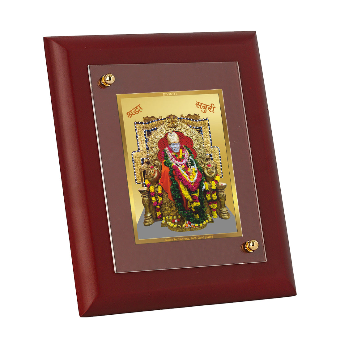 DIVINITI 24K Gold Plated Foil Sai Baba Classic Photo Frame Idol for Wall Hanging, Home Decor, Table Top, Luxury Gift|MDF Size 1 (16.7x14.2 CM)