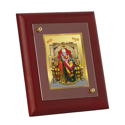 DIVINITI 24K Gold Plated Foil Sai Baba Classic Photo Frame Idol for Wall Hanging, Home Decor, Table Top, Luxury Gift|MDF Size 1 (16.7x14.2 CM)