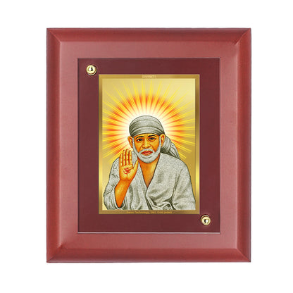 DIVINITI 24K Gold Plated Foil Sai Baba Stylish Photo Frame Idol for Puja Room, Home Decor, Table Top, Wall Hanging, Gift|MDF Size 1 (16.7x14.2 CM)